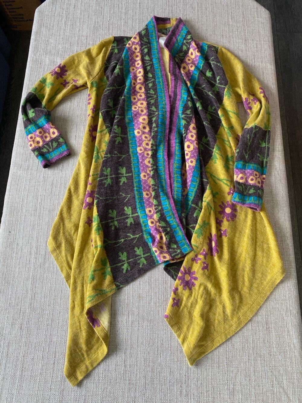 Freshine Boho Open Front Drape Cardigan Mixed Print Size M